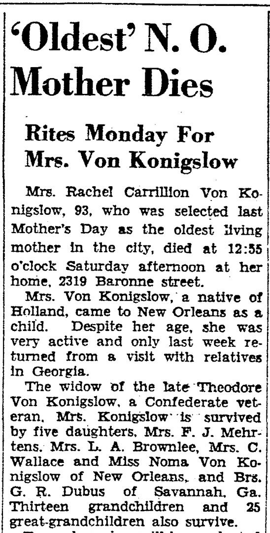 Rachel Carillon Von Konigslow, T-P, July 1939